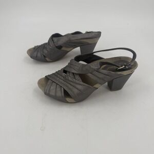 Earthies Women's 8.5M Gray Leather Strappy Comfort Sandals Block Heel